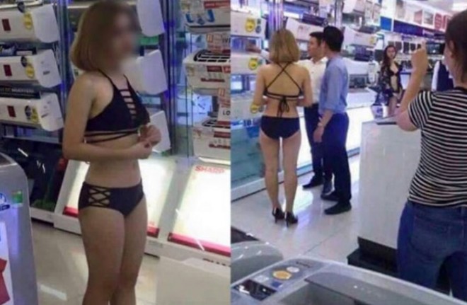 Nhân viên mặc bikini bán hàng tại cửa hàng Trần Anh - hình ảnh rầm rộ trên Internet thời gian gần đây